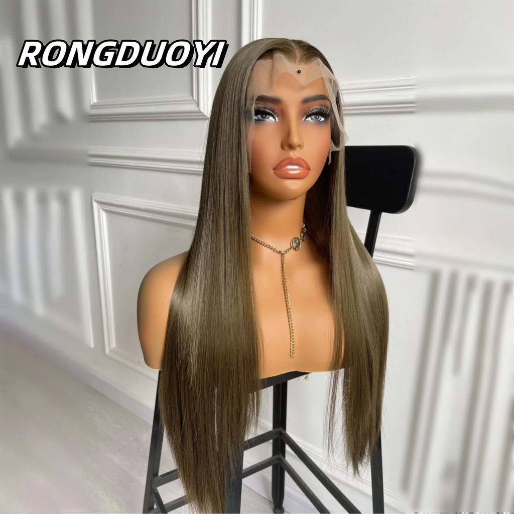 13X4 Brown Wig Long Straight Synthetic Hair Lace Front Wig Natural Light Brown Brunette Colored Lace Frontal Wigs for Women