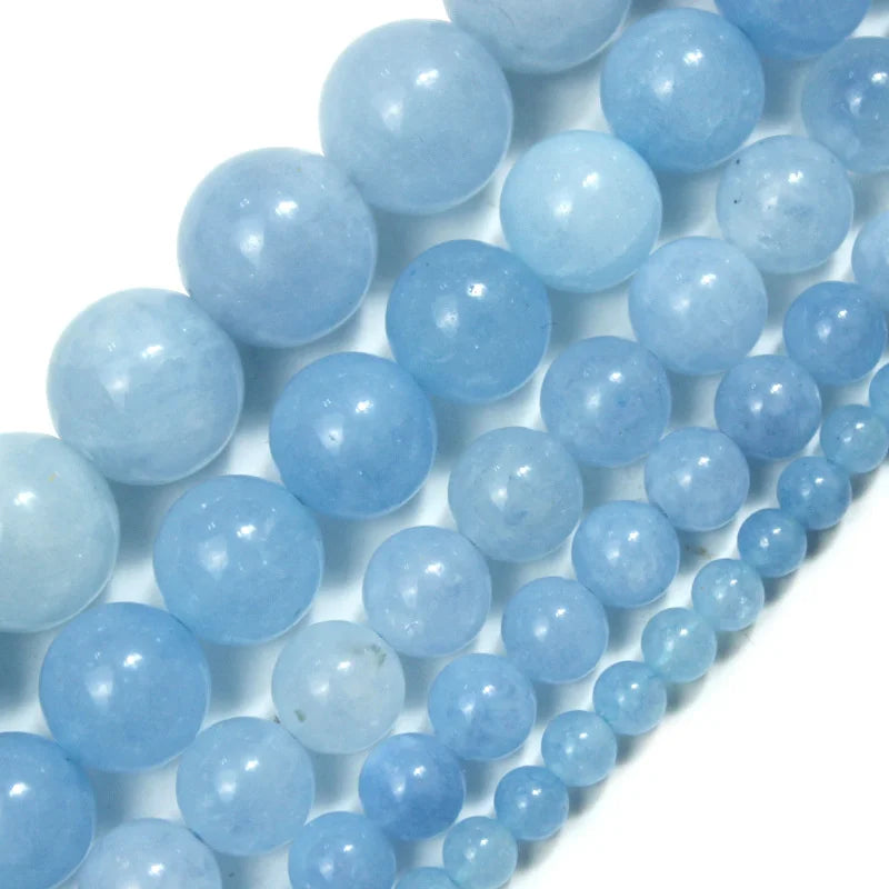 Natural Aquamarines Stone Beads Blue Round Gemstone Bead for DIY Bracelet Necklace Charms Jewelry Making Beaded Accessories