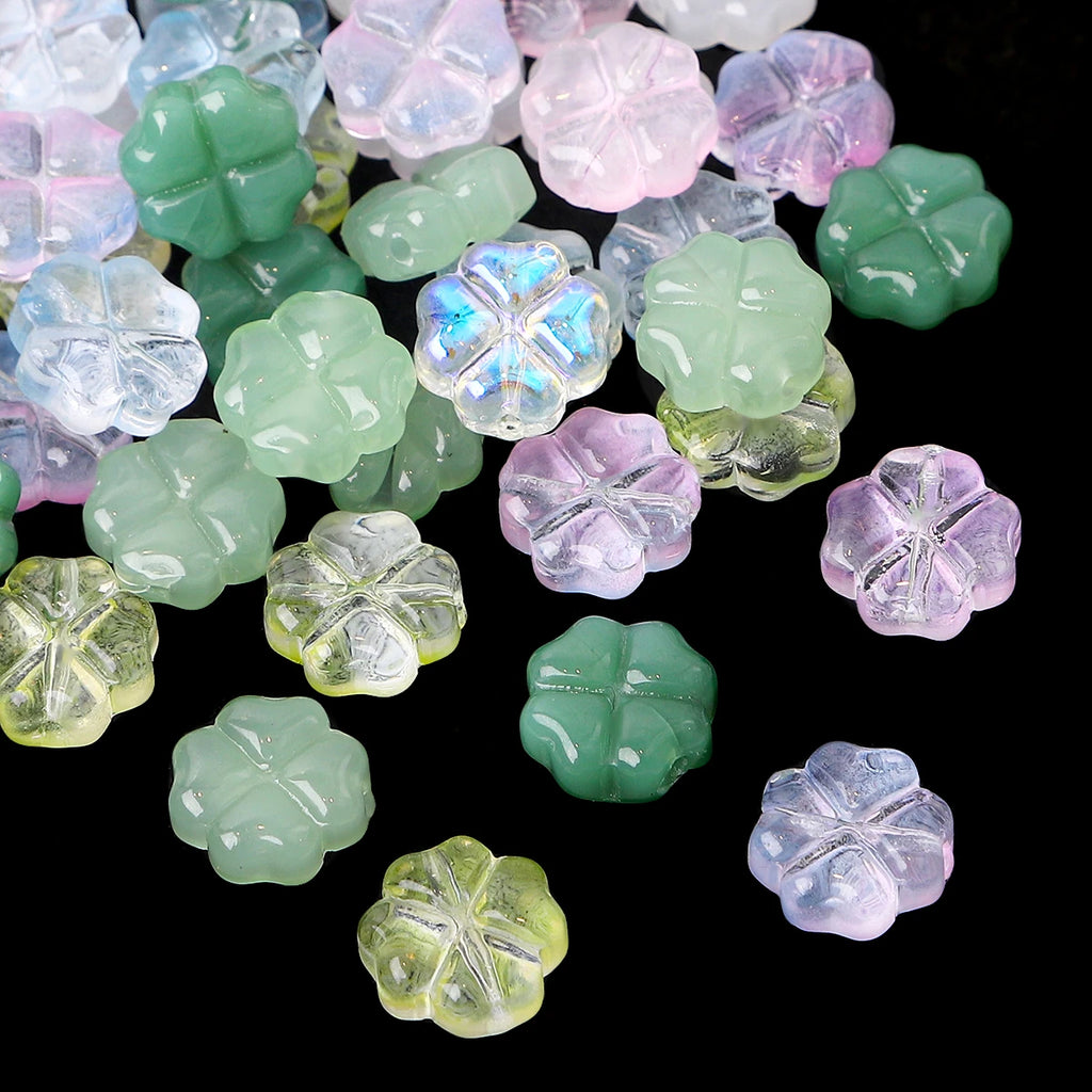 20pcs/bag Transparent Four leaf flower Shape Glass Beads, Lucky Beads for DIY Jewelry Making Bracelets, Crafts -Exquisite Gifts