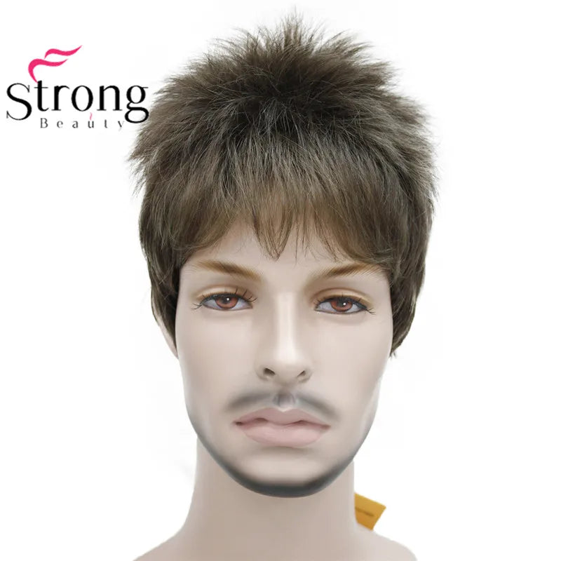 StrongBeauty Men's wig Natural Black/Brown Short Straight Hair Synthetic Full Wigs 7 Color