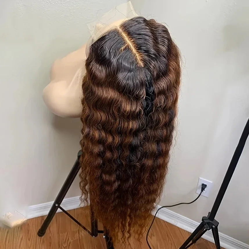 Soft Ombre Brown 180Density 26inch Soft Kinky Curly Preplucked Lace Front Wig For Women Natural Hairline Wig synthetic Baby Hair