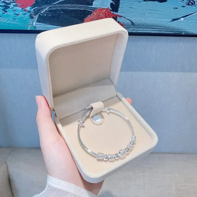 Silver Color Charm Lucky Beads Bangles For Women Bracelets Fashion Party Wedding Engagement Popular Brands Jewelry