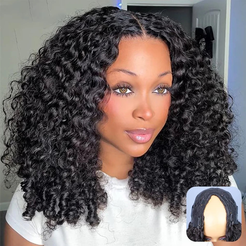 Burmese Curly 100% Glueless Human Hair V Part Wigs With Drawstring Virgin Wear And Go Burmese Curly Half Wig 230Density Headband
