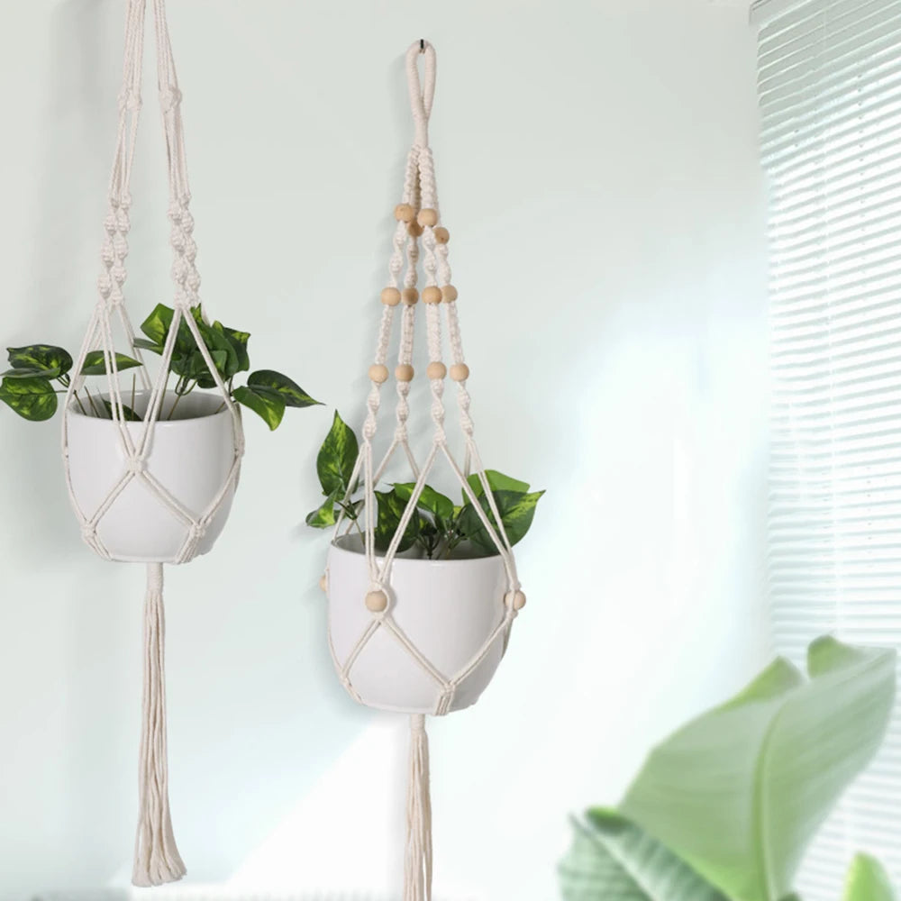 Garden Plant Hanging Basket Cotton Rope Hanger Plant Flower Basket Pot Planter Hanger Handmade Macrame Pot Pocket Home Decor 1pc
