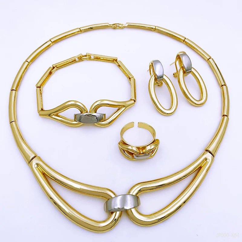 Arabic Women's Jewelry Set – 18k Gold Plated Black & Gold Necklace Party Accessories