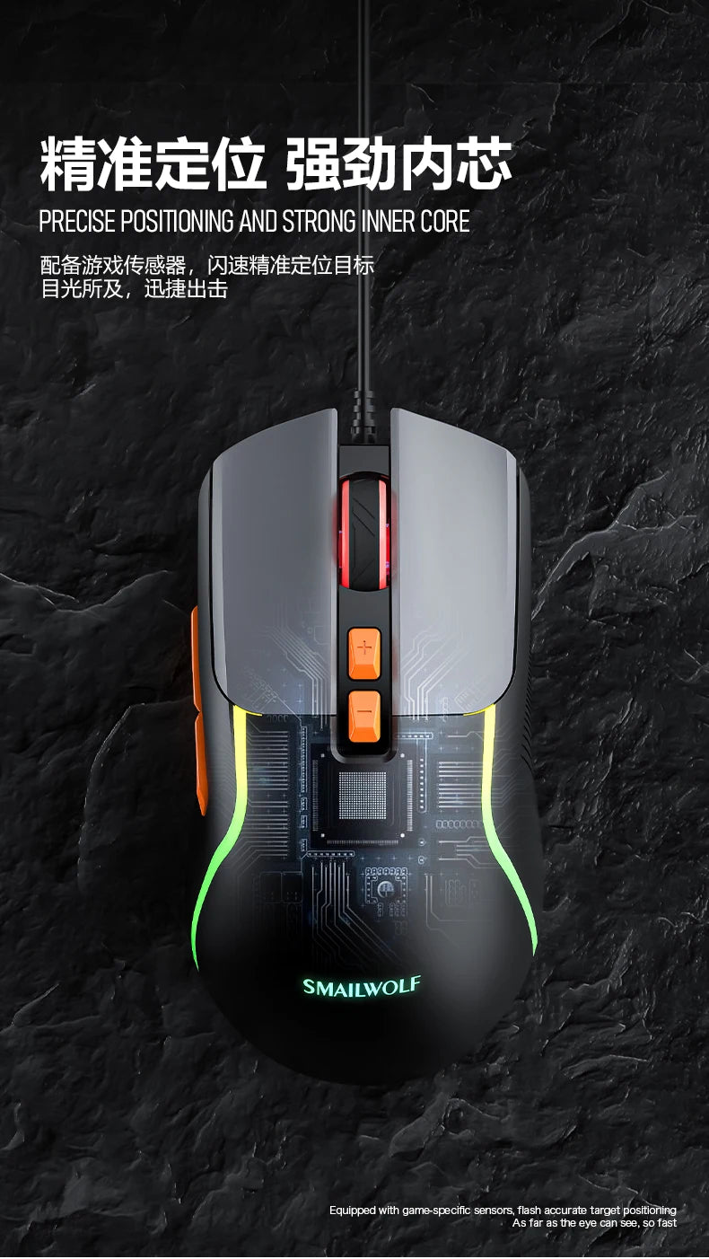 SMAILWOLF M18 RGB Gaming Mouse – Wired USB Ergonomic E-Sports Mouse for PC & Laptop