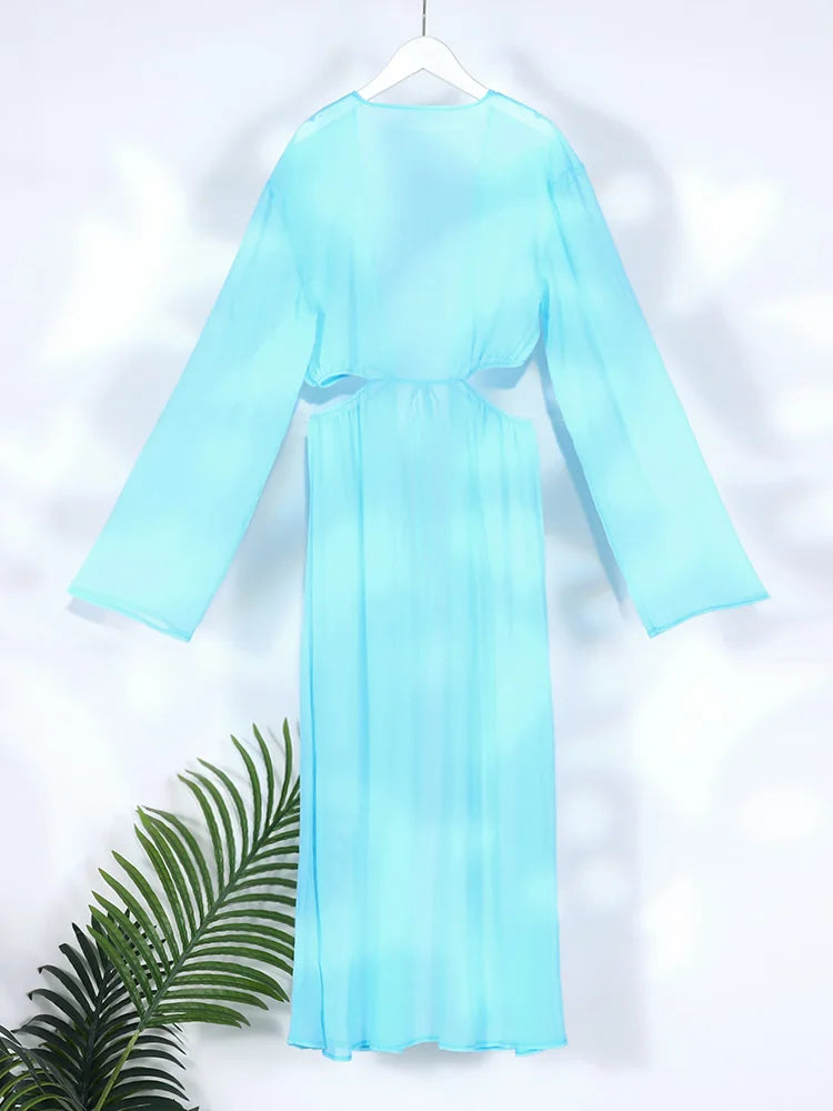 Women's Cover-ups Summer Swimwear Solid Tunic Shirt Beach Dress Female Swimsuit Beach Cover Up Beach Clothes