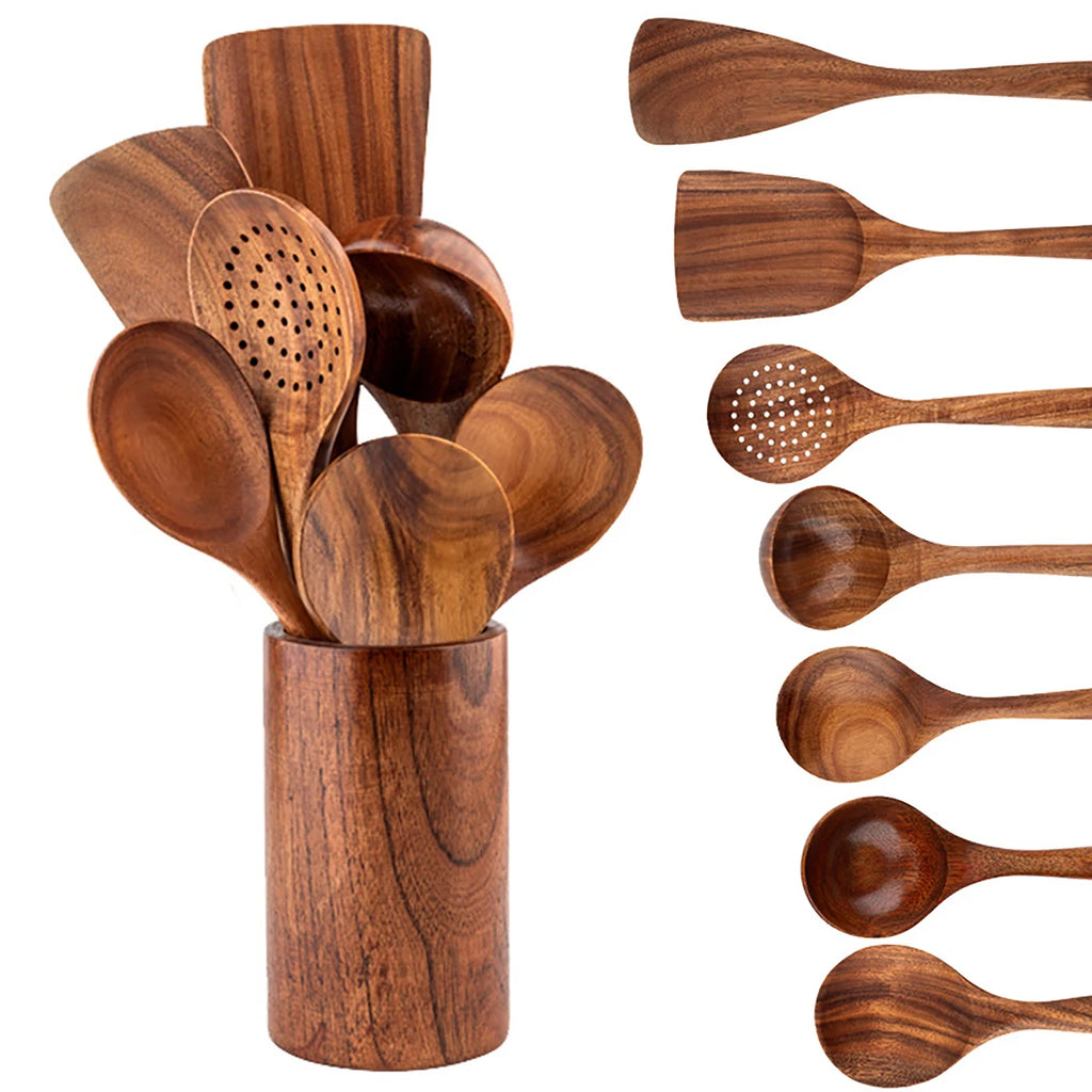 Wood Kitchenware Cooking Set – Natural Wooden Kitchen Utensils for Home Cooking