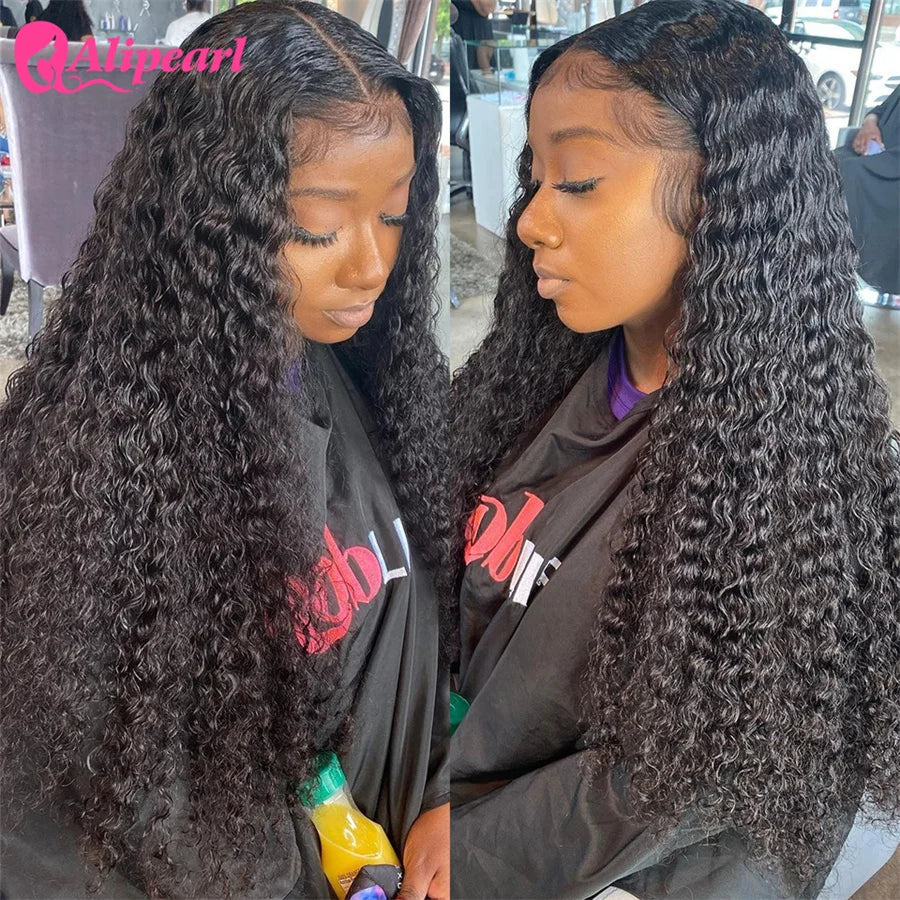 AliPearl 30Inch Lace Front Human Hair Wigs Brazilian Kinky Curly 13x4 Wig For Women Pre Plucked 180% Density