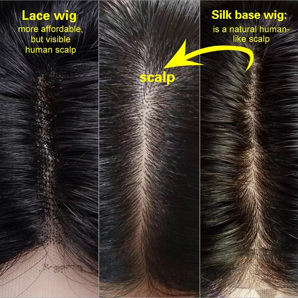 6x6inch Silk Base Topper with Air Bangs Virgin European Human Hair Wig for Women Silk Top with PU Front Glueless Soft Breathable