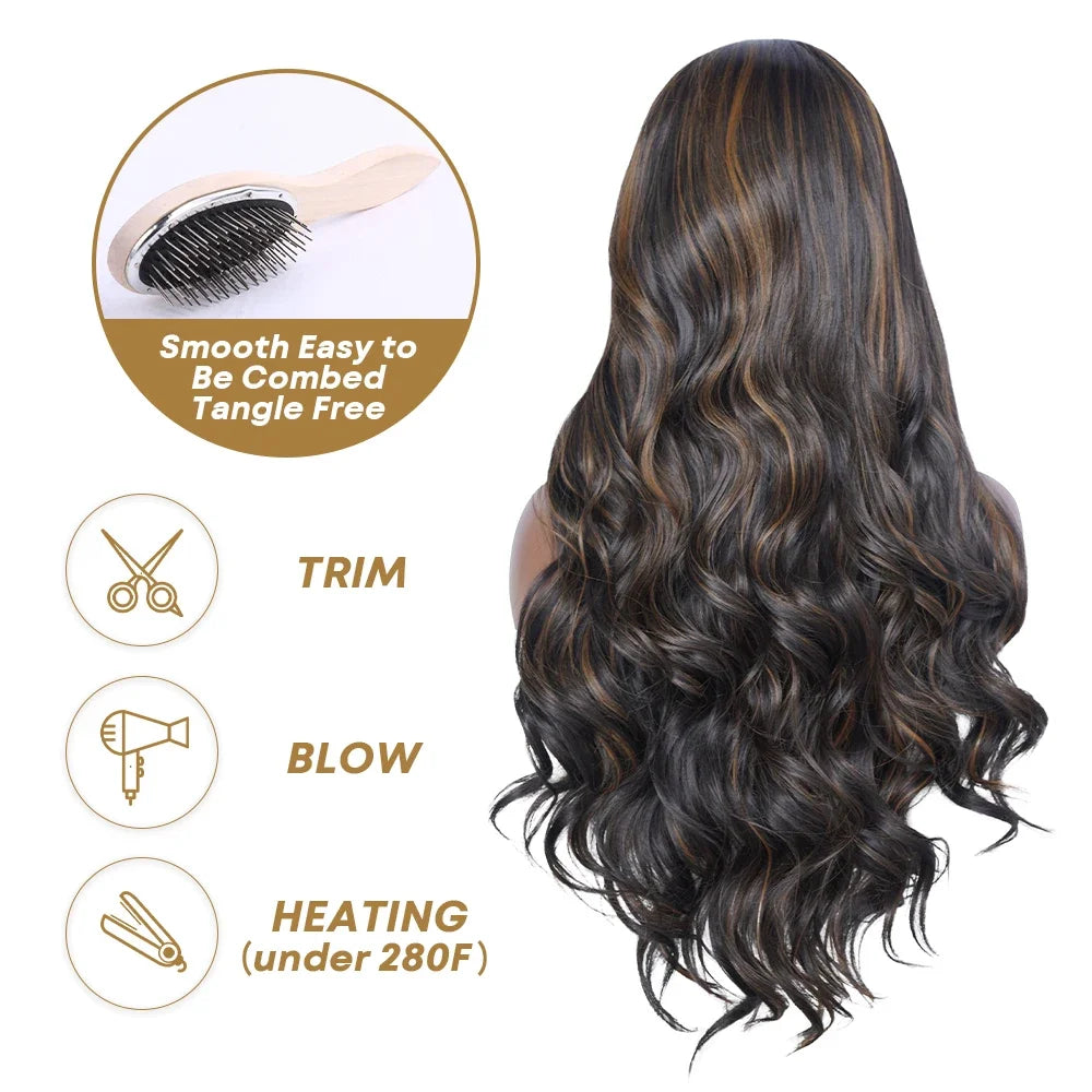 Highlight Body Wave Lace Front Wigs Synthetic 13x4 Ombre Blonde Lace Front Wig 13x6 HD Honey Blonde Lace Frontal Wigs For Women