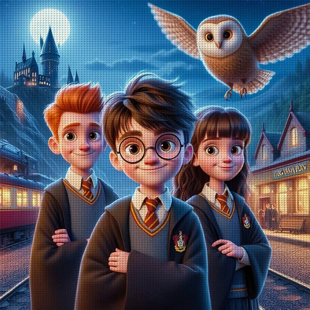 Harry Potter Hogwarts Diamond Painting Kit | 5D DIY Round Drill Mosaic Cross Stitch | Wizarding World Fan Art & Home Decor Gift