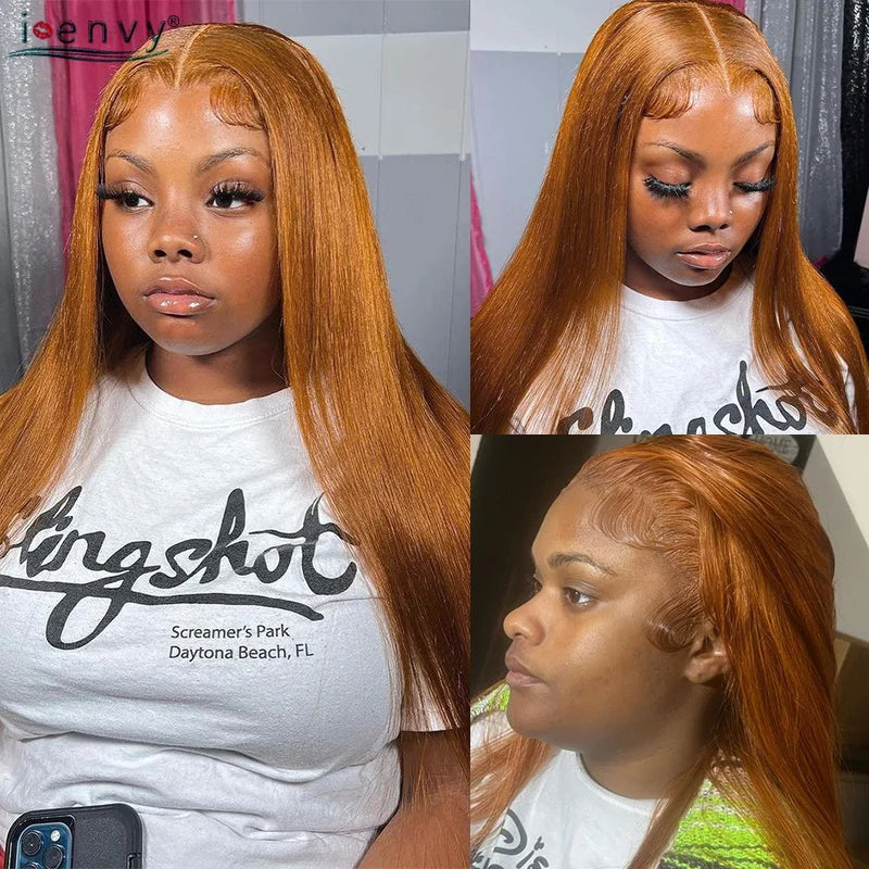 Ginger Blonde Lace Front Wigs Wear & Go 28inch Peruvian 13*1 Part Lace Front Human Hair Wig Remy 180% Colored Lace Wig Burgundy