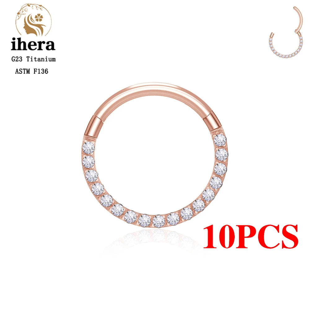 1/10PCS G23 Titanium Nose Rings Septum Clicker Ear Cartilage Tragus Helix Daith Earrings Hoops 16G 18G CZ Body Piercing Jewelry