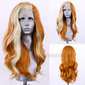 Black Wig with White Highlights Long Body Wave Wig 13x4 Lace Front Wigs for Women Synthetic Hair Glueless Natural Hairline Wigs