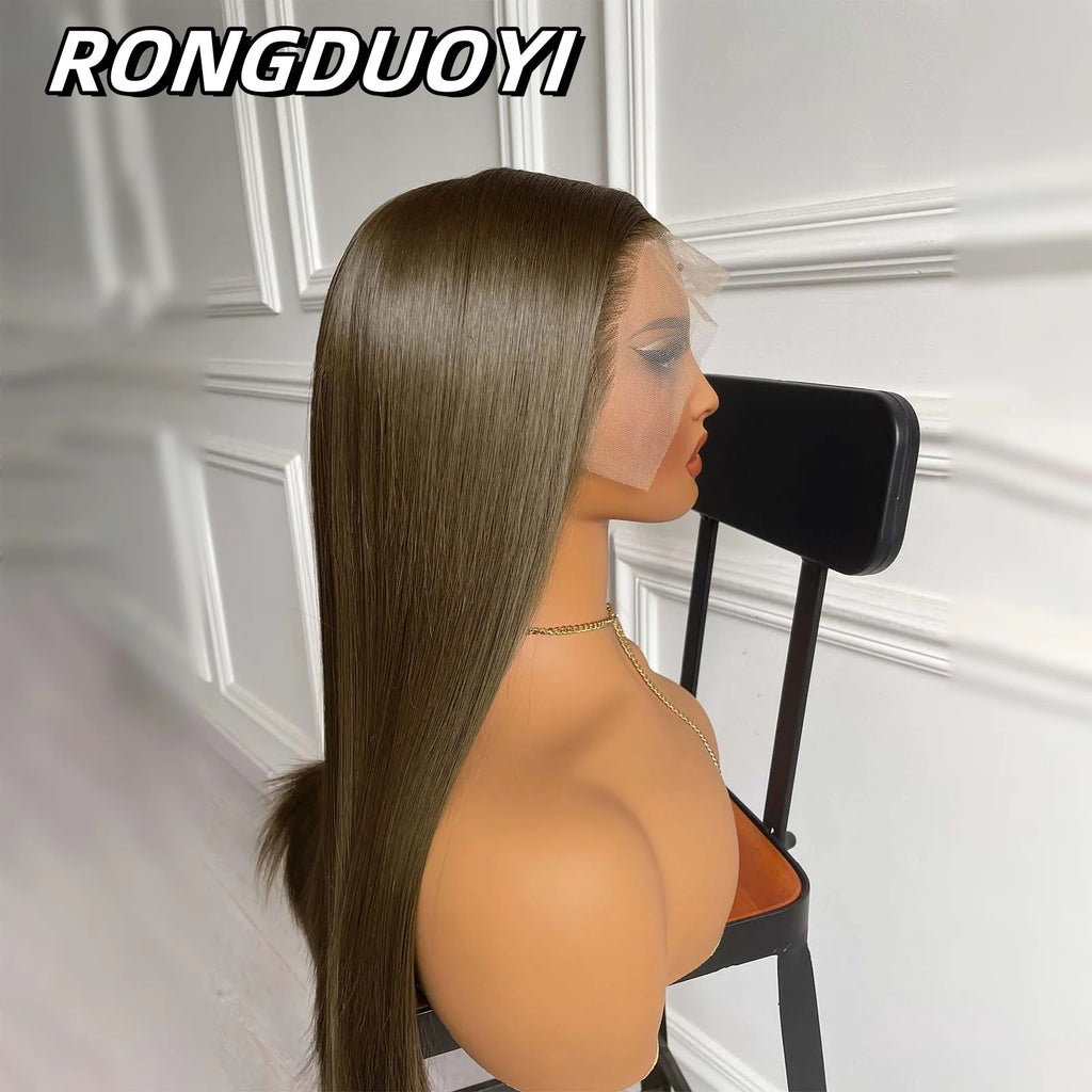 13X4 Brown Wig Long Straight Synthetic Hair Lace Front Wig Natural Light Brown Brunette Colored Lace Frontal Wigs for Women