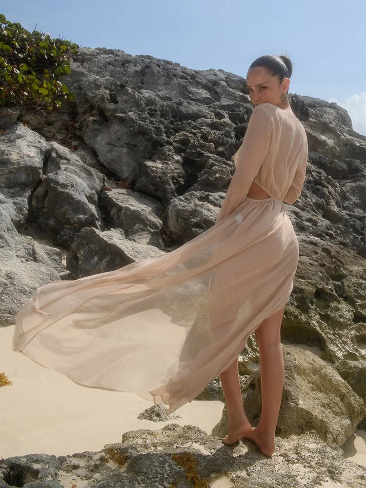Women's Cover-ups Summer Swimwear Solid Tunic Shirt Beach Dress Female Swimsuit Beach Cover Up Beach Clothes