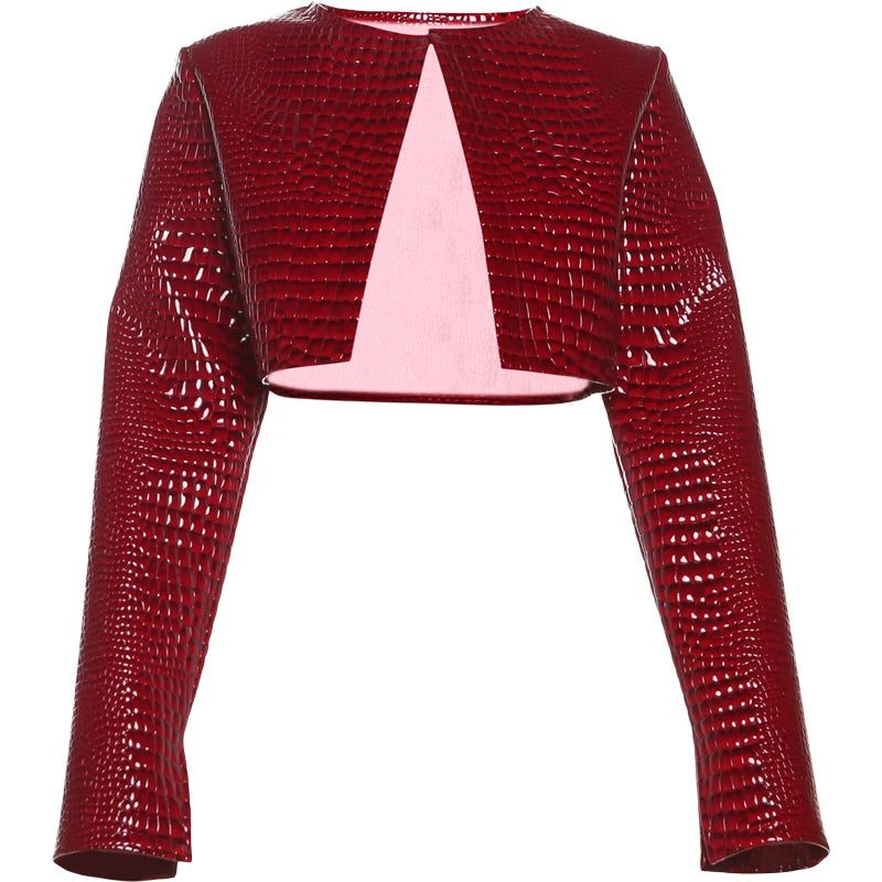 Faux Leather Snake Print Crop Jacket – Women's Streetwear Outwear Coat