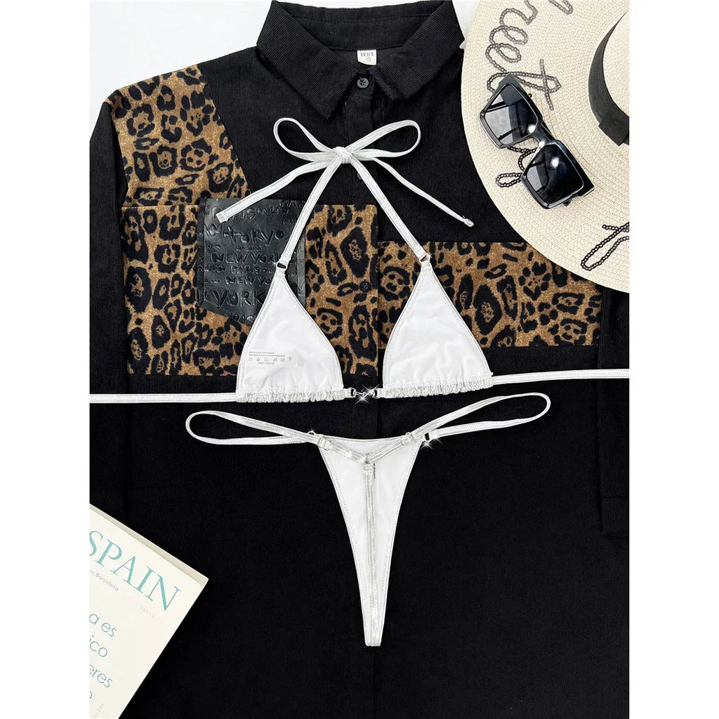 2026 PU Faux Leather Mini Micro Thong Bikini Women Swimwear Female Swimsuit Two-pieces Bikini set Bather Bathing Suit Swim K5280