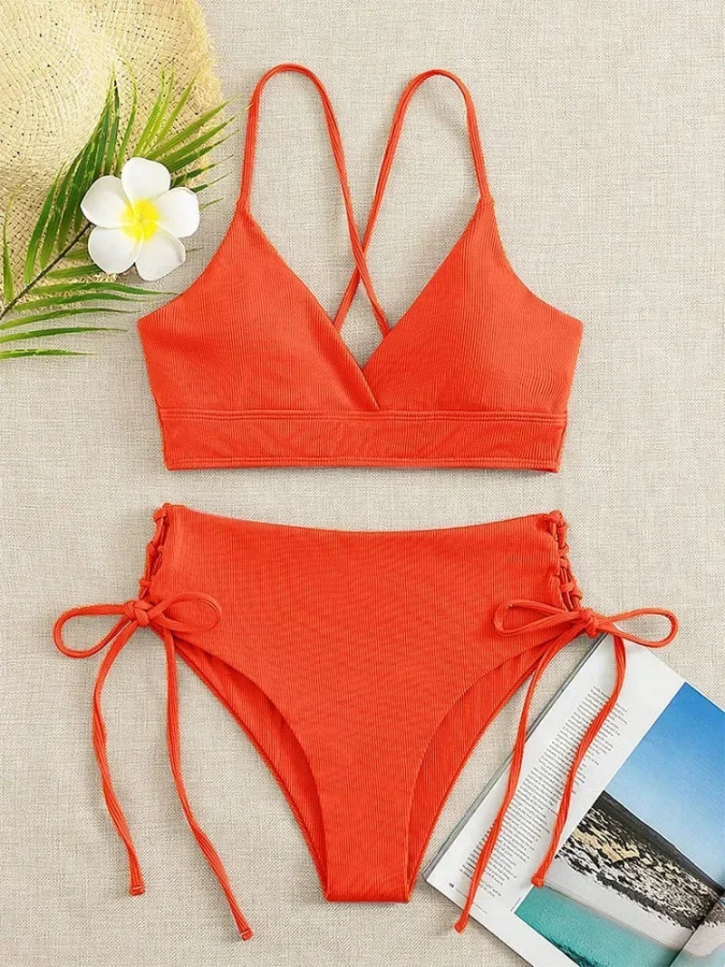 Sexy Bandage High Waist Brazilian Bikini Set – Women's Swimsuit