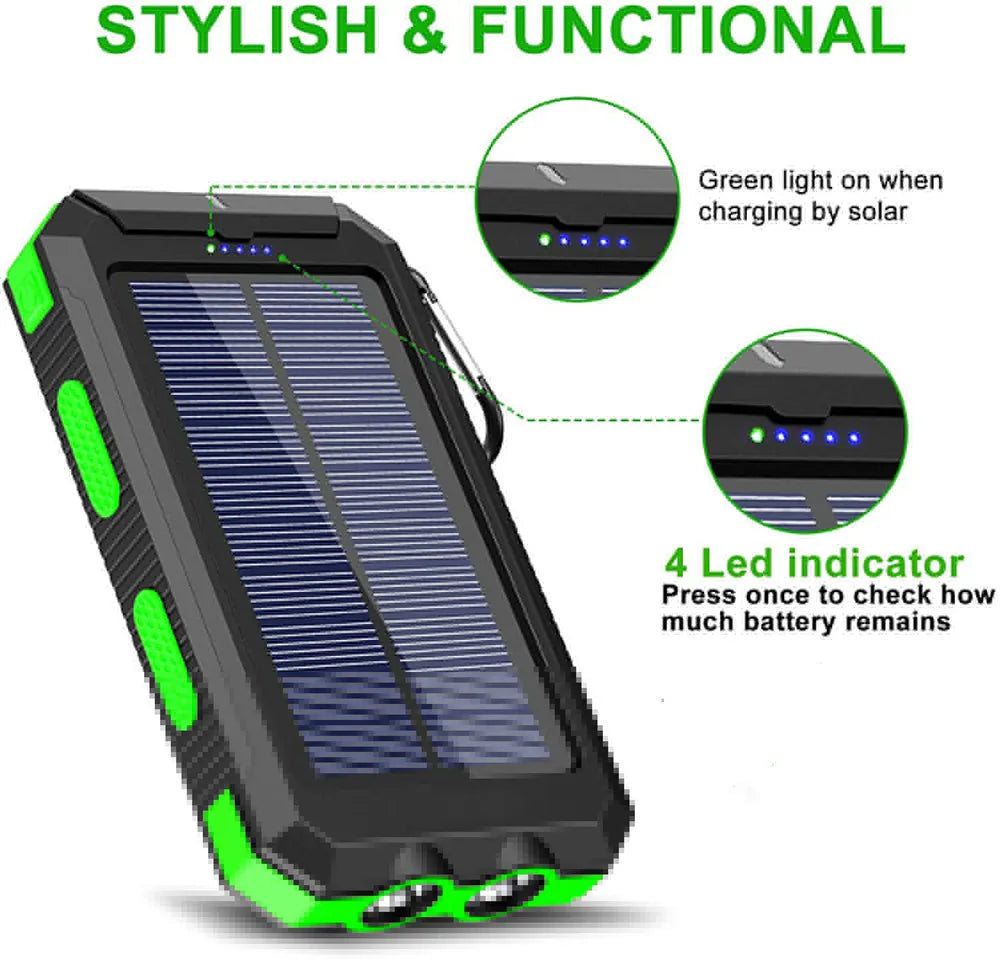 Solar Power Bank – 80000mAh Portable Charger with Strong LED Light for All Smartphones