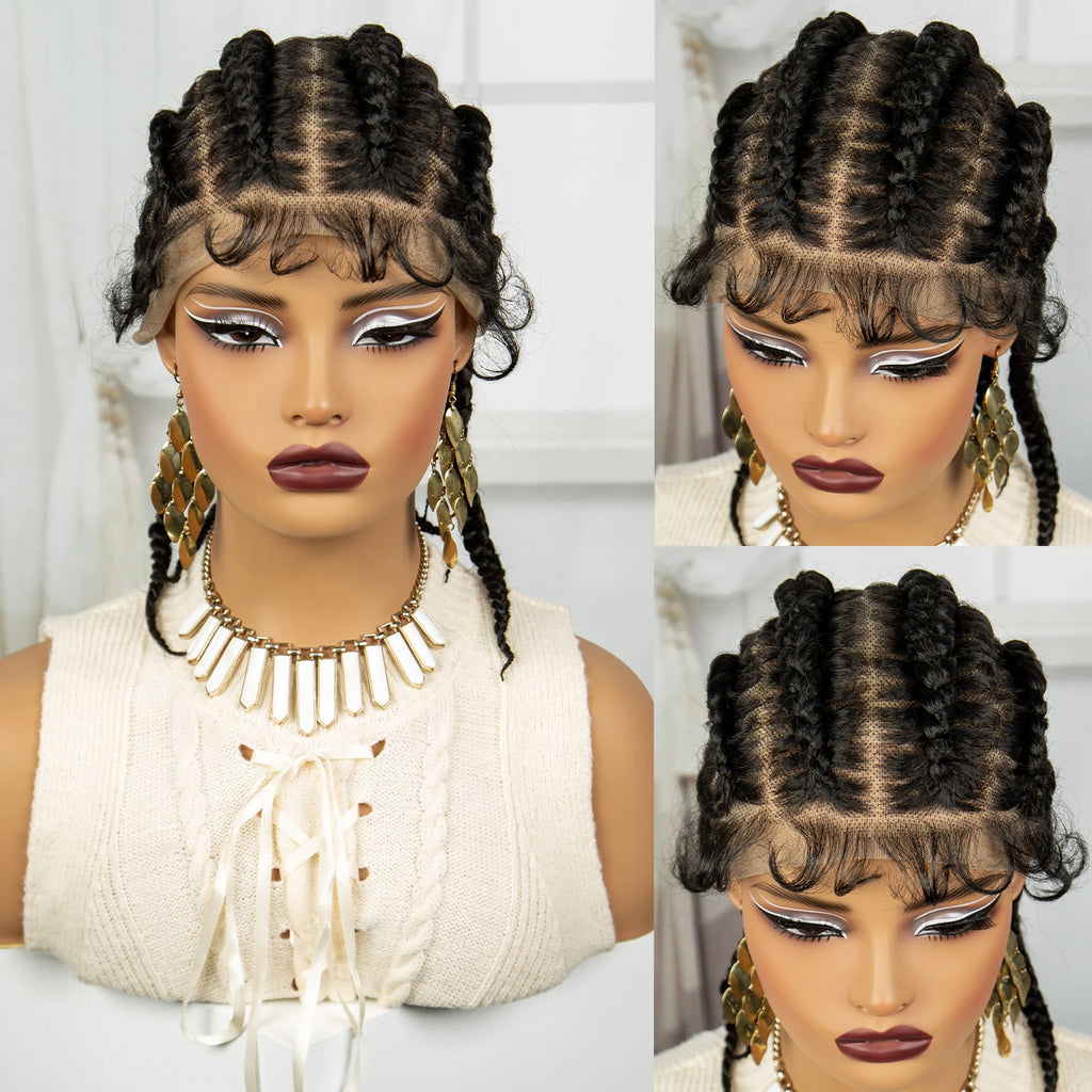 Synthetic Cornrow Braided Wigs Full Lace Short Cute Bob Wigs for Women Girls 14inch Lace Frontal Braided Lace Wig with Baby Hair