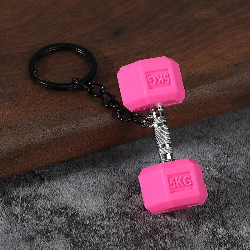 3D PVC Sports Fitness Pendant Mini Barbell Plates Keychain Kettlebells Water Cups Simulation Dumbbell Keyring Creative Bag Charm