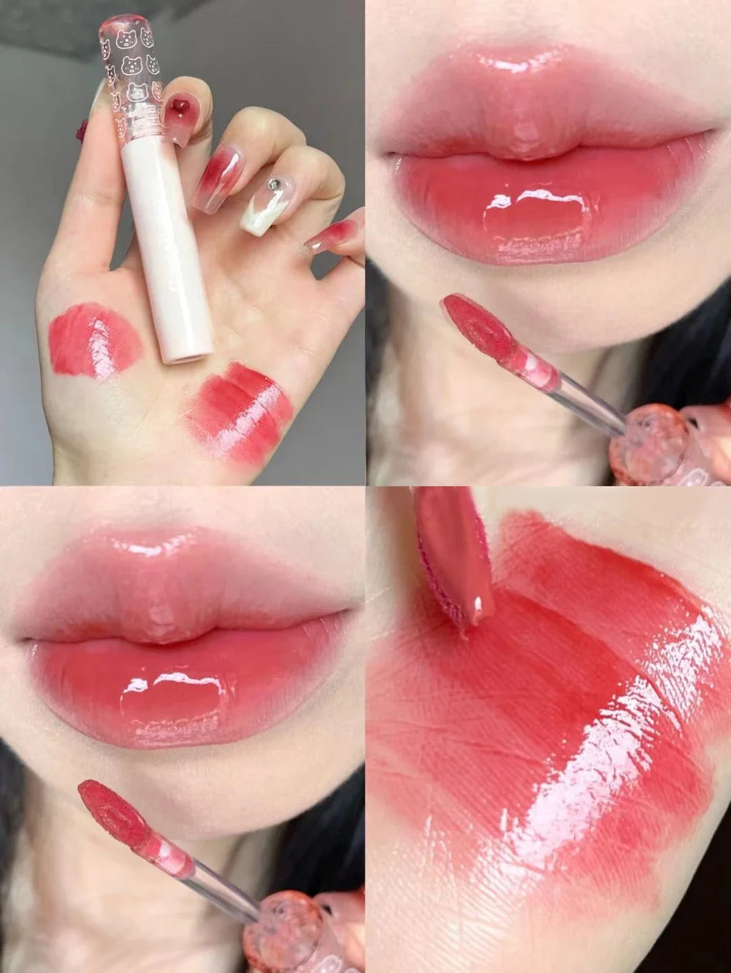 Cherry Pink Mirror Water Lip Gloss Lip Glaze Transparent Glass Lip Oil Waterproof Liquid Lipstick Nude Brown Clear Tint Makeup