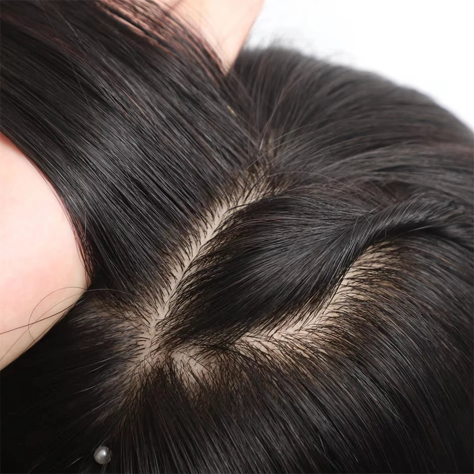 6x6inch Silk Base Topper with Air Bangs Virgin European Human Hair Wig for Women Silk Top with PU Front Glueless Soft Breathable