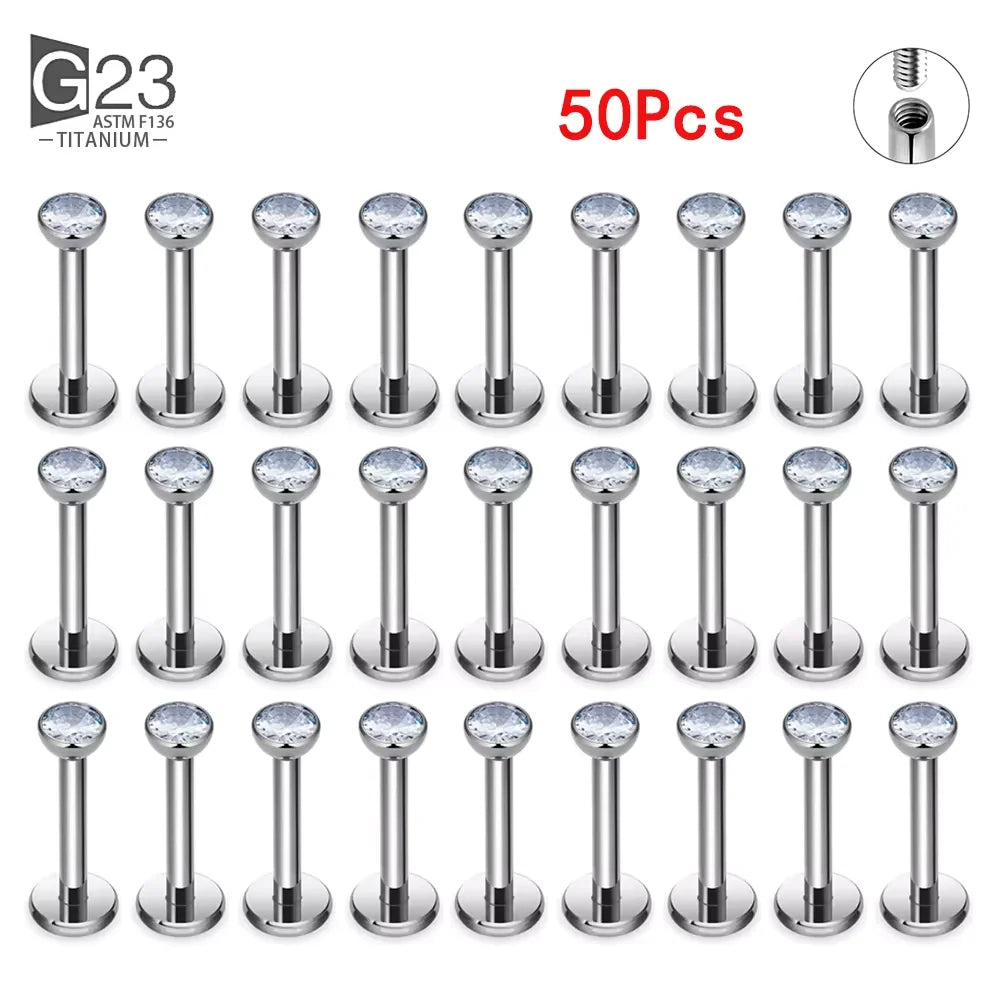10Pc/50Pc G23 Ttianium Labret Ear Lip Stud Jewelry Square CZ Stone Cartilage Tragus Earring Tongue studs Threaded Body Jewelry