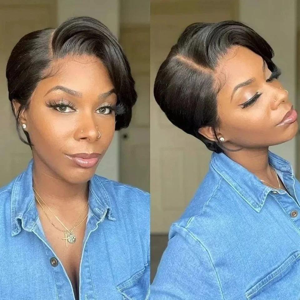 Sleek Glueless HD Lace Wigs Short Pixie Bob T Part Lace Front Human Hair Wigs For Women Peruvian Remy Hair Ombre Blonde 613 Wig