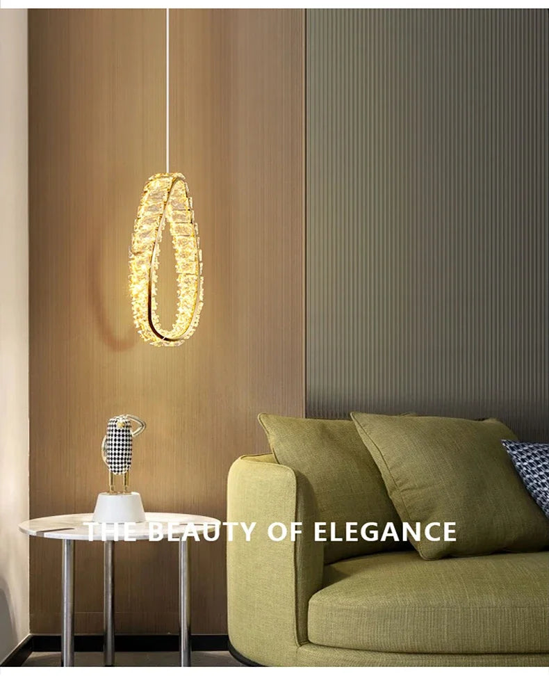 Luxury LED Crystal Pendant Light | Modern Chandelier for Bedroom & Living Room | 3 Color Modes | 90–260V