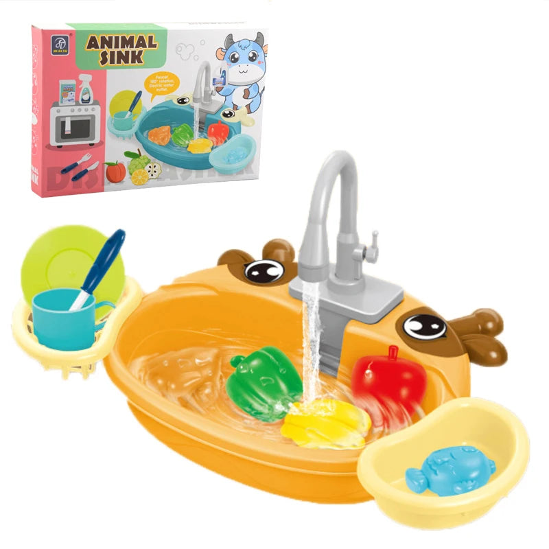 Kids Mini Kitchen Sink Toy Set – Simulated Dishwashing Play House Game for Children