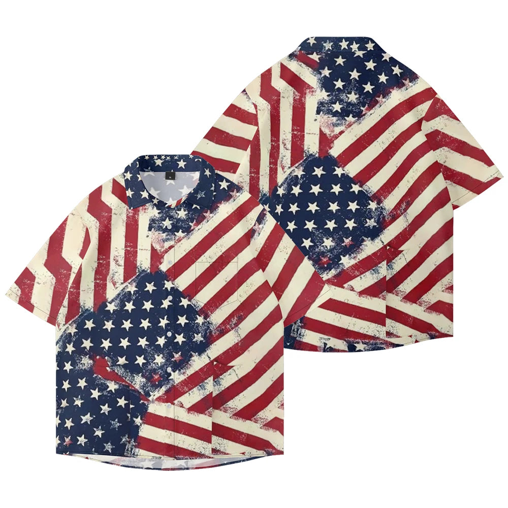 Men's American Flag Hawaiian Shirt – 4th of July Button-Up