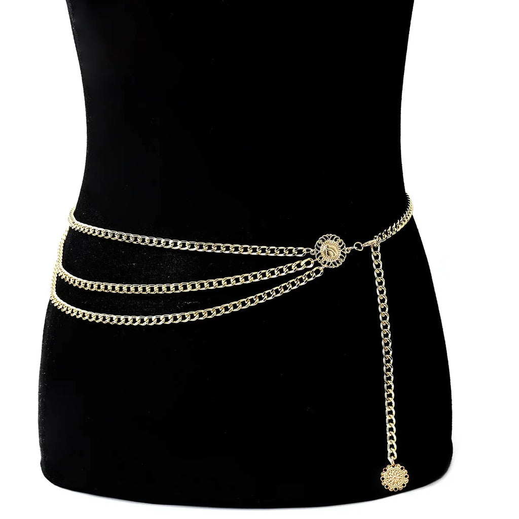 Boho Sexy Sunflower Queen Head Coin Tassel Pendant Waist Belly Belt Chain Women Summer Bikini Rave Body Jewelry Y2K Accessories
