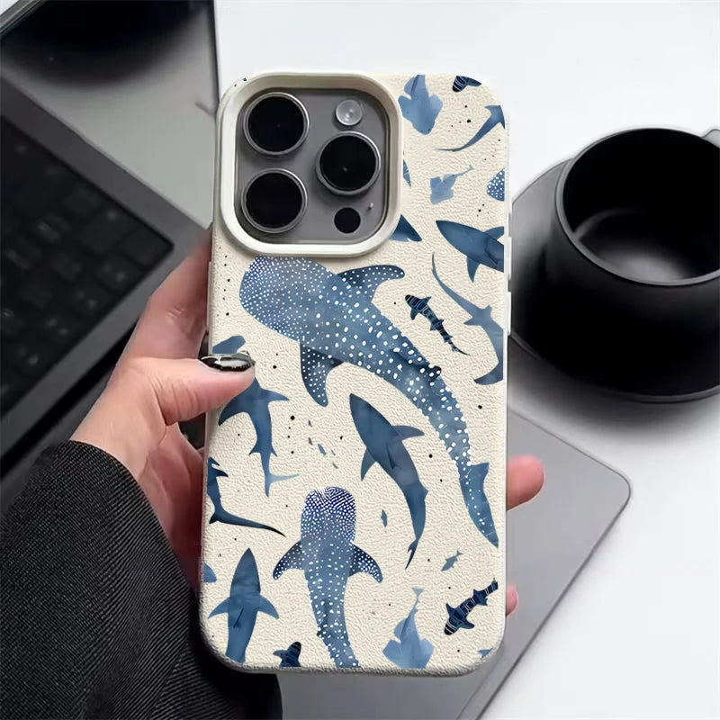 Whale Pattern Case For iPhone 17e 17 16 15 14 Pro Max 13 12 Pro Max 11 16e Shockproof Soft Silicone Leather Texture Phone Cover