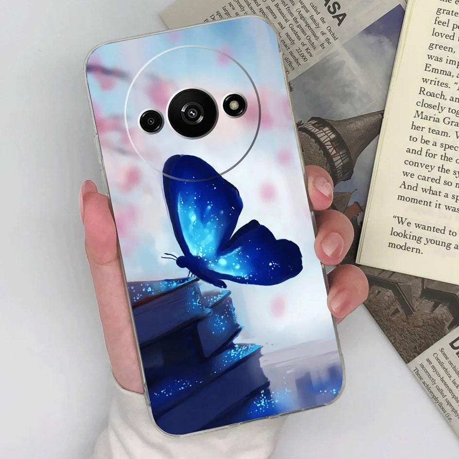 Xiaomi Redmi A3 Phone Case – Butterfly Coloured Drawing Back Cover with Screen Protector