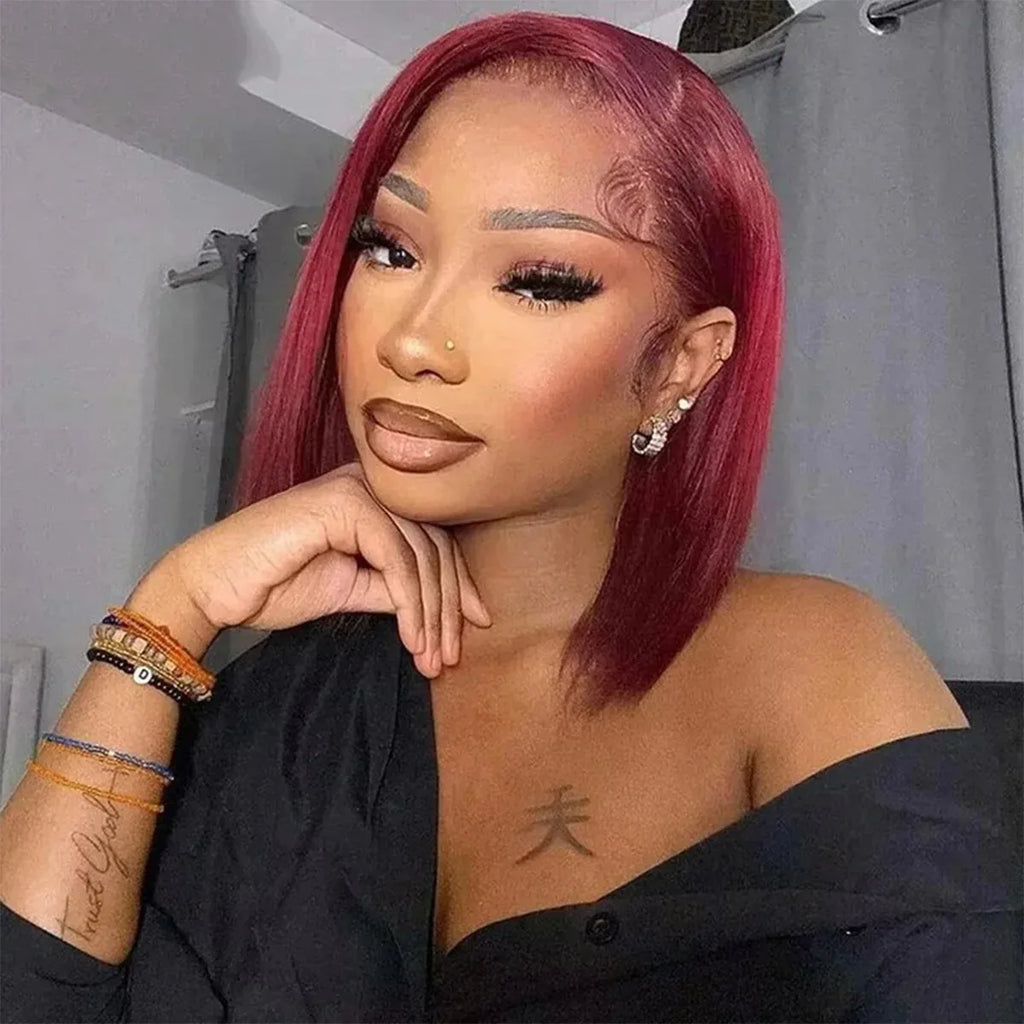 13x4 HD Short Ombre Blonde Wig Straight Bob Lace Front Wig Pre Plucked Synthetic Short Lace Frontal Wig Glueless Daily Cosplay