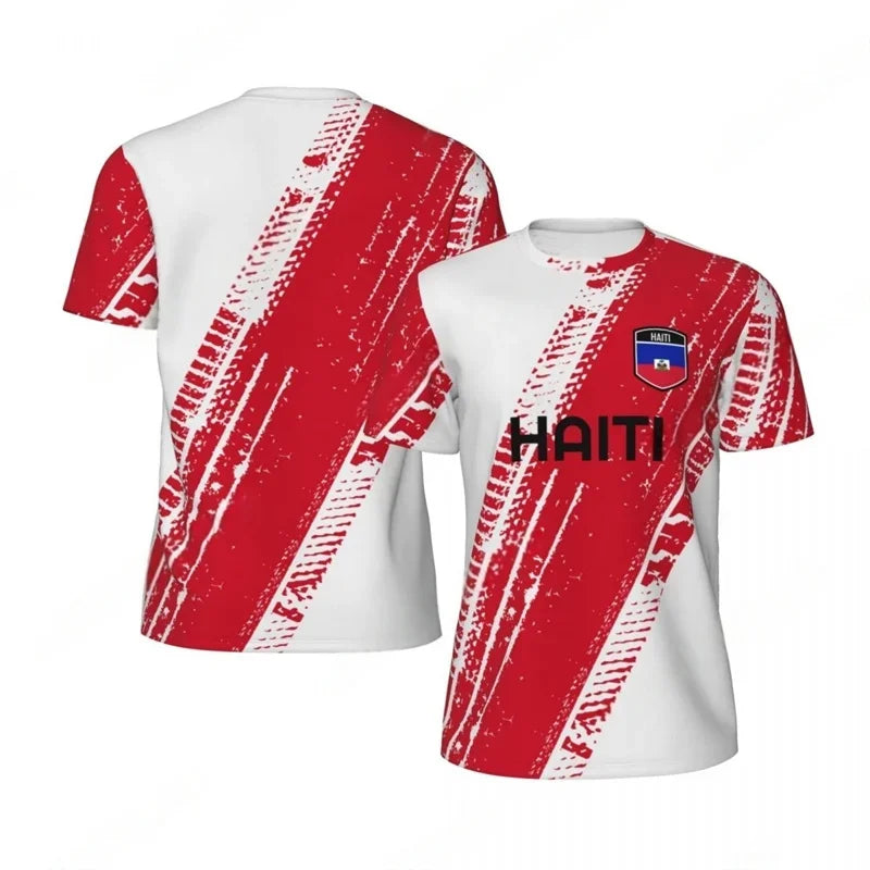 Haiti Flag Football 3D Print Sport T-Shirt – Men's Breathable Round Neck Tee