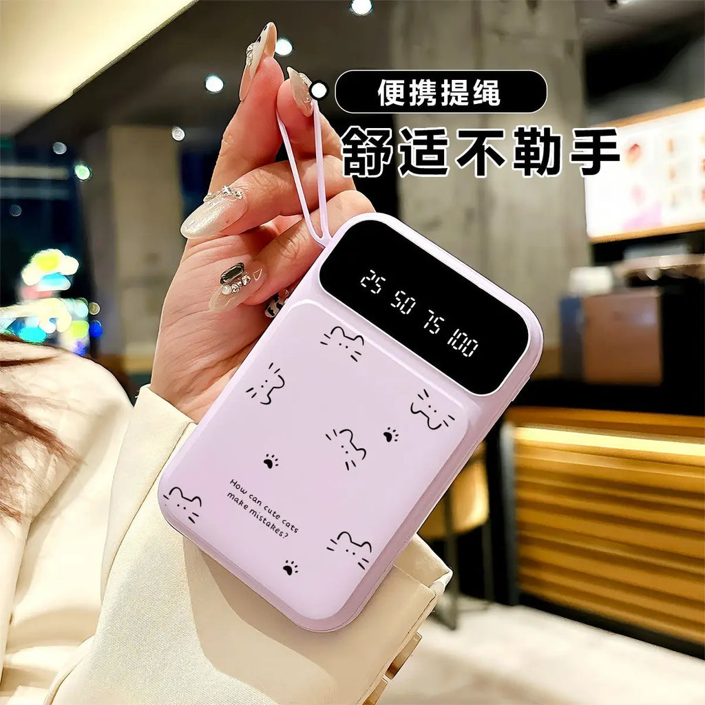 Cat-Shaped Power Bank – 20000mAh Fast Charging Portable Charger with Built-in Cable