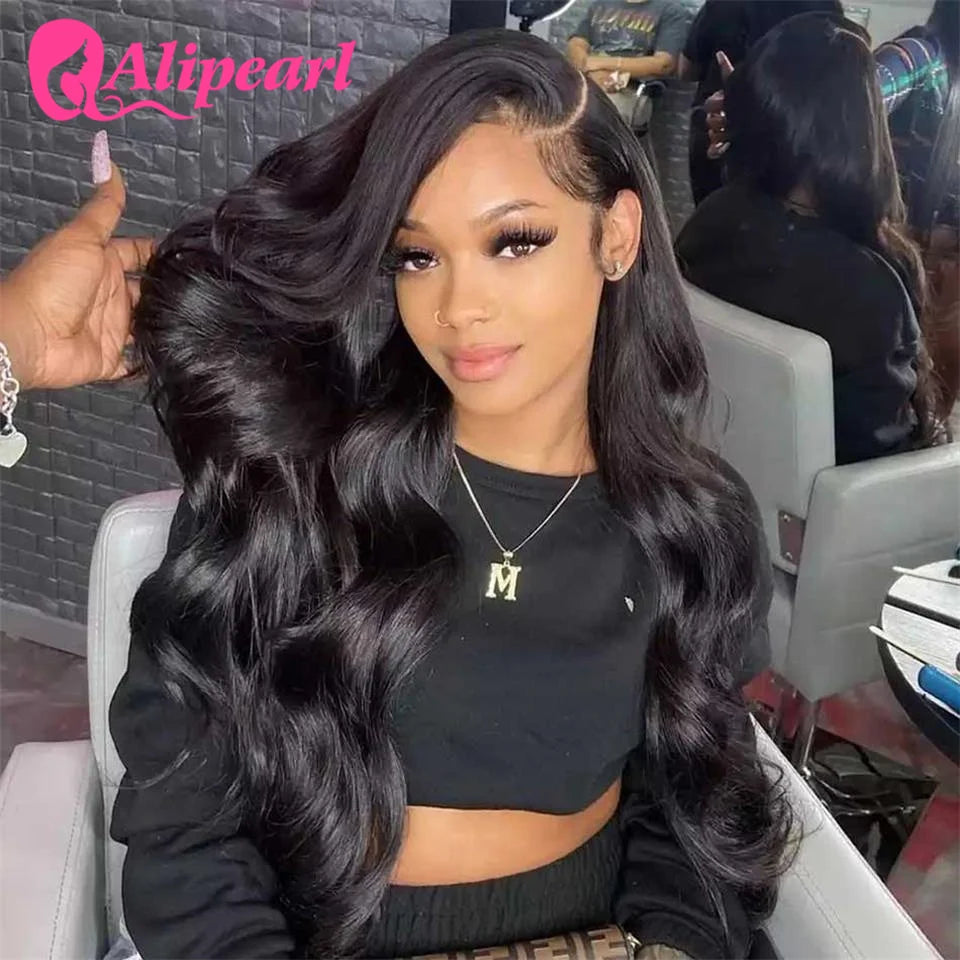 Ali Pearl Hair 13x4 Lace Frontal Wig Transparent Brazilian Body Wave 5x5 Closure Wig Pre Plucked Human Hair Wig 180 Density
