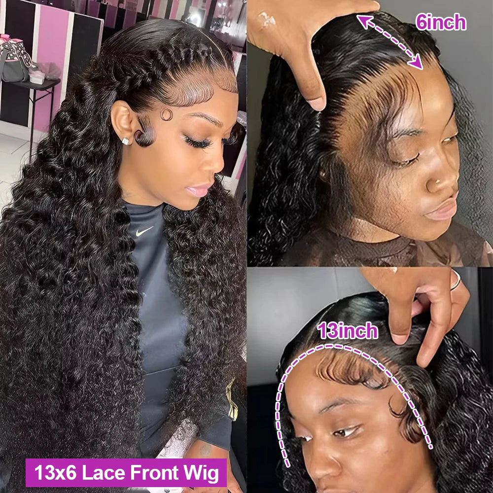 46 inch Hd Lace 13x4 13x6 Curly Deep Wave Frontal Wig Brazilian Curly Human Hair Wig Loose Water Wave Wig For Women 300 Density