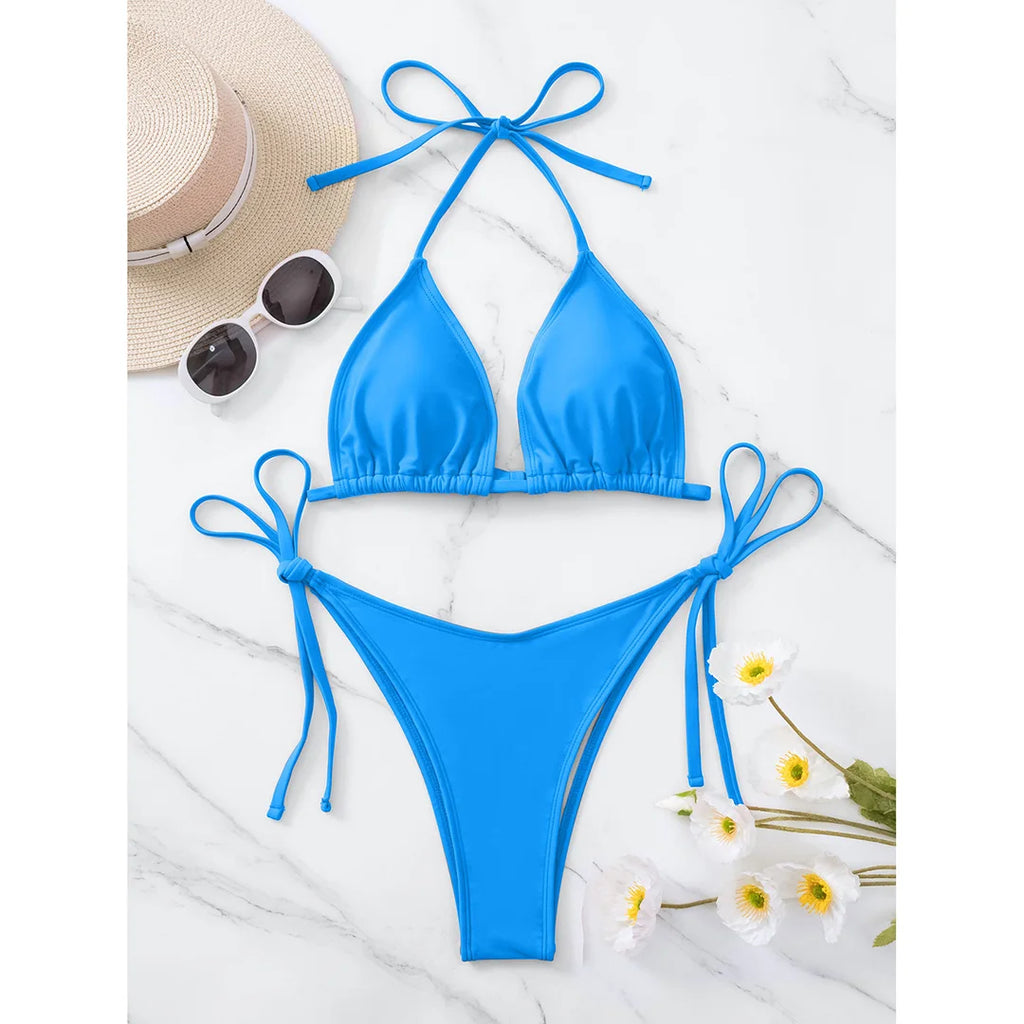 Brazilian Halter Bikini Set – Women's Padded Two-Piece Swimsuit (7 Colors)