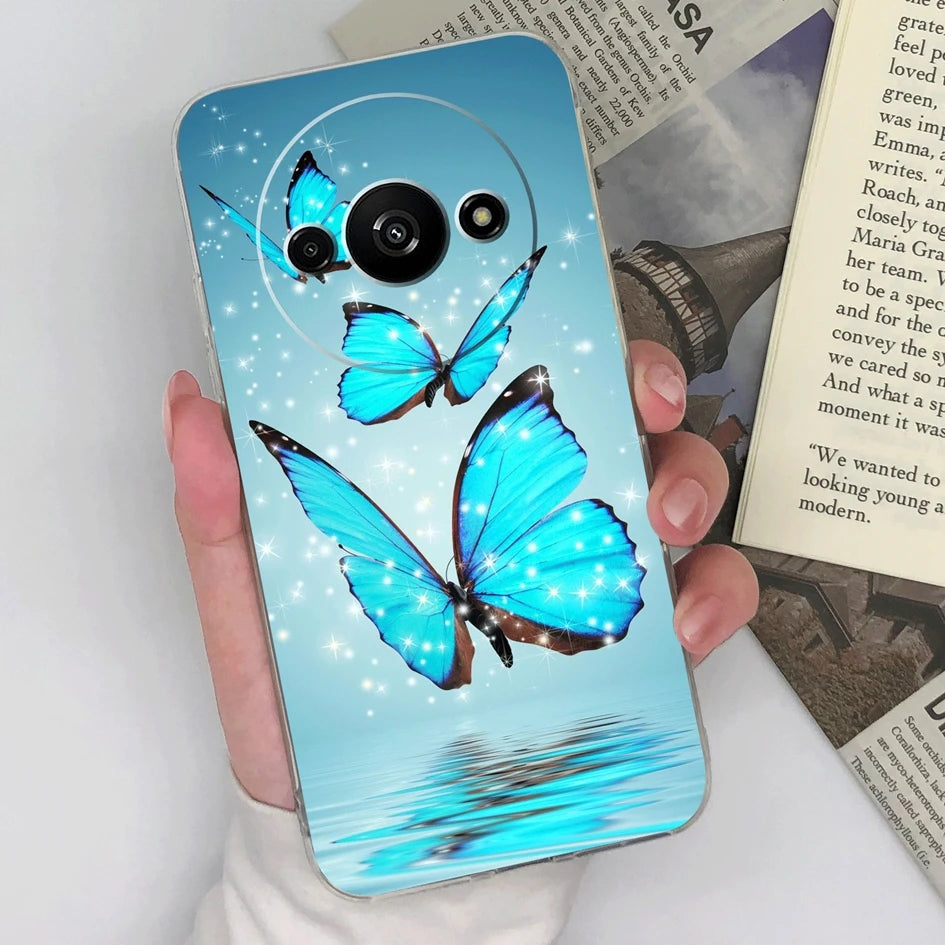Xiaomi Redmi A3 Phone Case – Butterfly Coloured Drawing Back Cover with Screen Protector