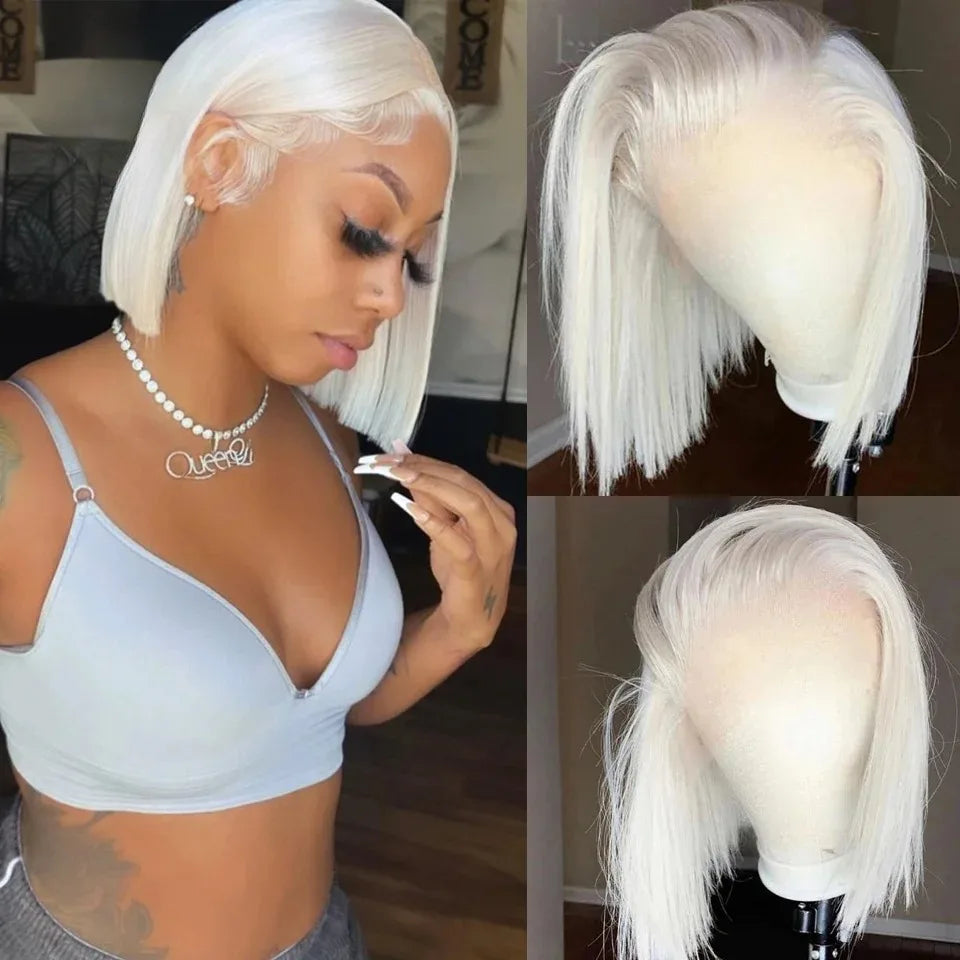 13x4 HD Short Ombre Blonde Wig Straight Bob Lace Front Wig Pre Plucked Synthetic Short Lace Frontal Wig Glueless Daily Cosplay