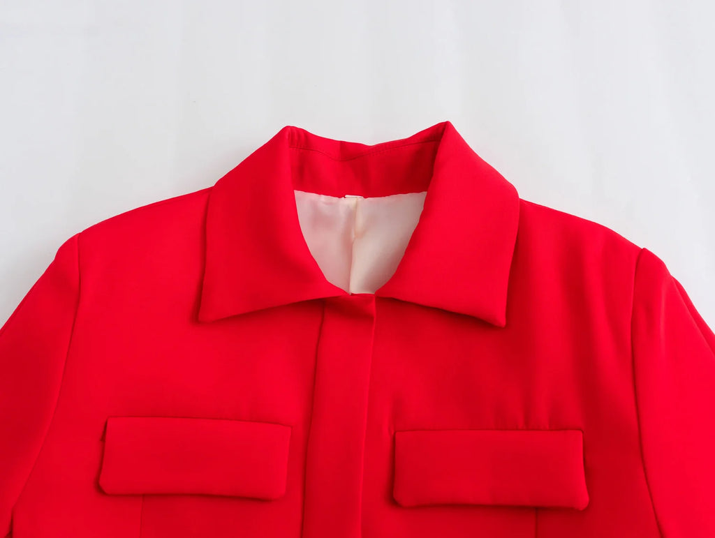 Women's Solid Office Jacket – Long Sleeve Button Coat with Pockets
