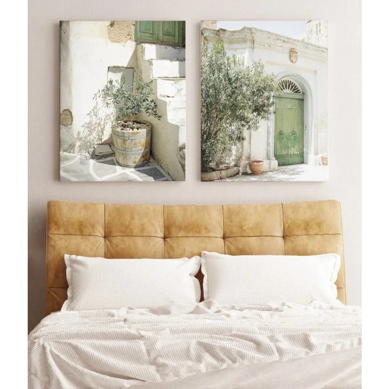 Italy Malta Olive Tree City Canvas Print | 2pcs Mediterranean Minimalist Wall Art Poster | Unframed Home Decor Gift