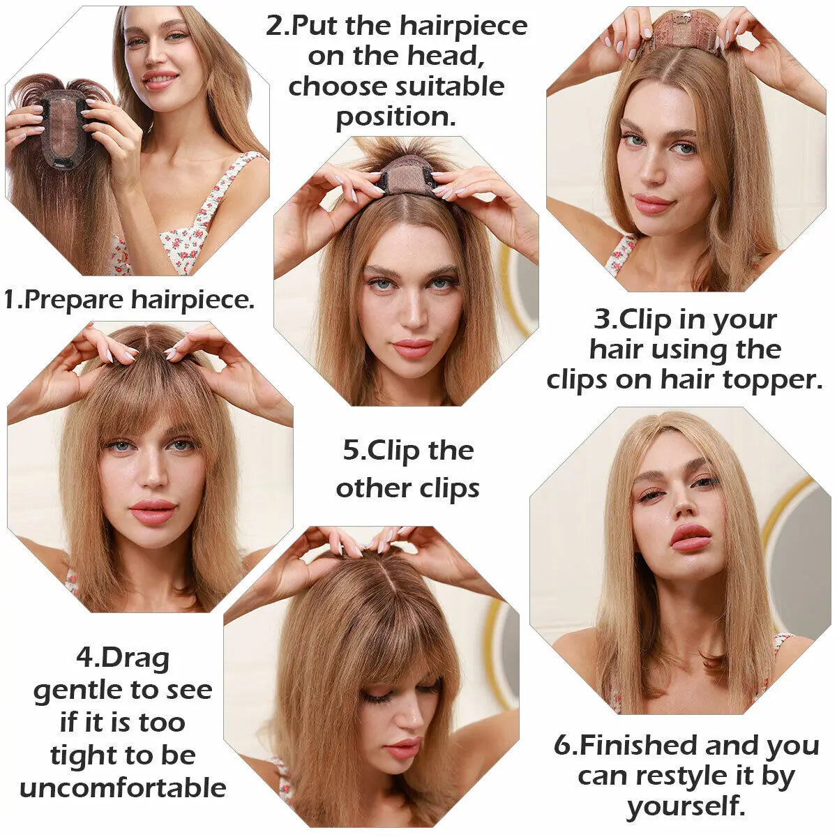 Clip-In Human Hair Topper | 100% Brazilian Remy Hair | Straight 10'' | 7x11cm Silk Base
