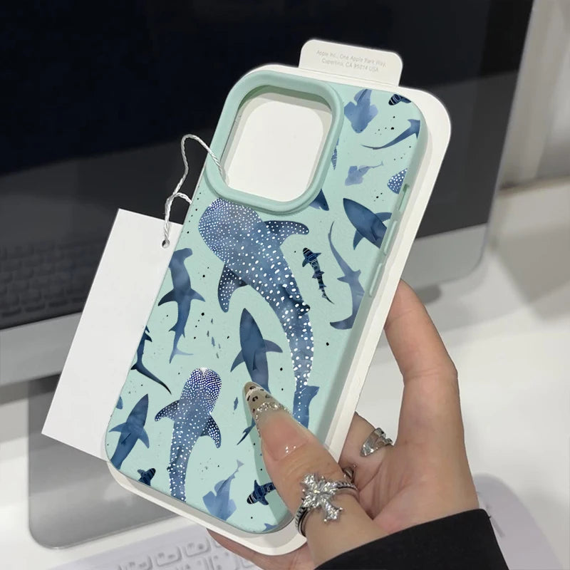 Whale Pattern Case For iPhone 17e 17 16 15 14 Pro Max 13 12 Pro Max 11 16e Shockproof Soft Silicone Leather Texture Phone Cover