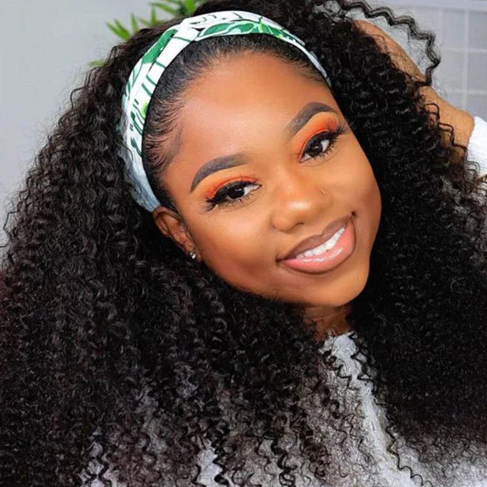 Debut Indian Kinky Curly Human Hair Headband Wig For Black Women 180% Density Glueless Remy Jerry Curl Full Machine Made Hair